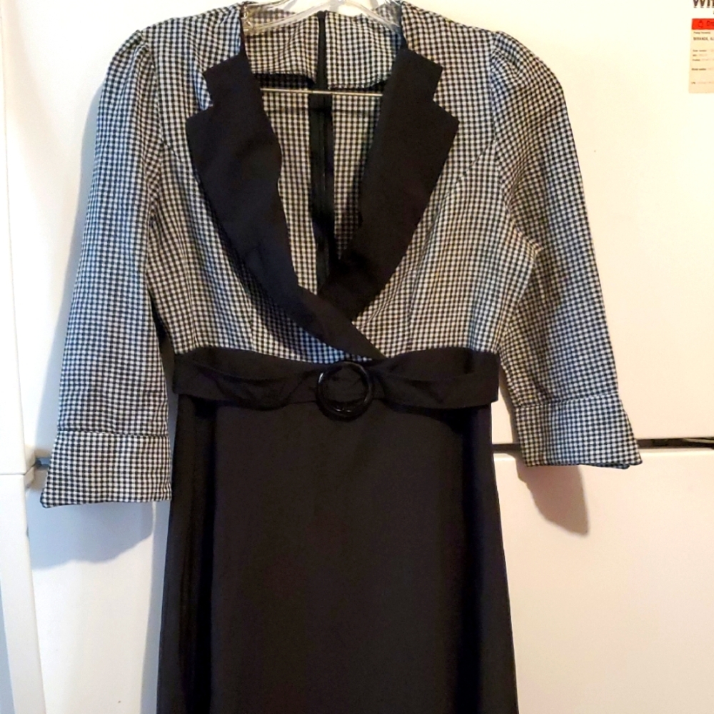 SHEIN Black and White Sheath Dress with Puff Sleeves